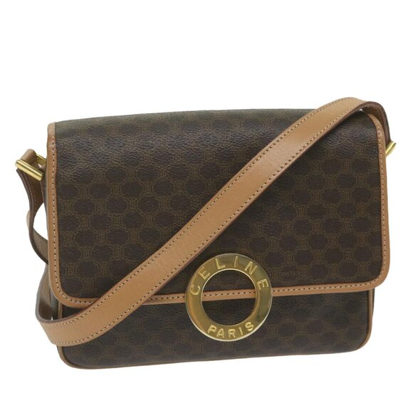 CELINE Macadam Canvas Shoulder Bag PVC Leather Brown Auth ar11188B - Picture 1 of 16